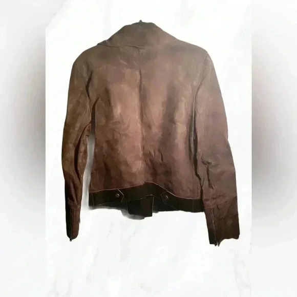 Nordstrom signature Caroline Issa LS brown patent leather and suede jacket 14 - Picture 3 of 5